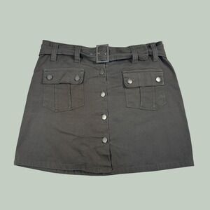 vintage Y2K 90s marla kim forest green gray buckle denim cargo grunge mini skirt